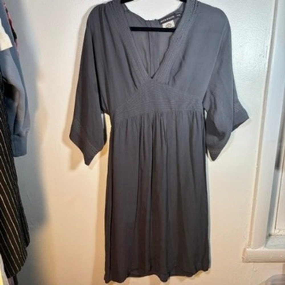 Antik Batik Dress Women Sz S Grey Silk V-Neck Kimono Sleeve Mini‎ Boho Indie